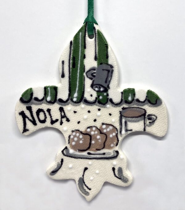 NOLA Coffee & Beignets ceramic ornament.