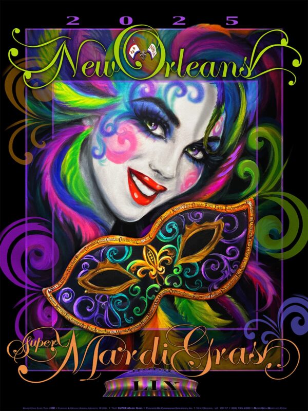 Andrea Mistretta's 2025 Mardi Gras Poster - SUPER Mardi Gras 2025