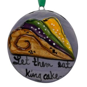 King Cake ceramic ornament hand painted by Katie Baldwin